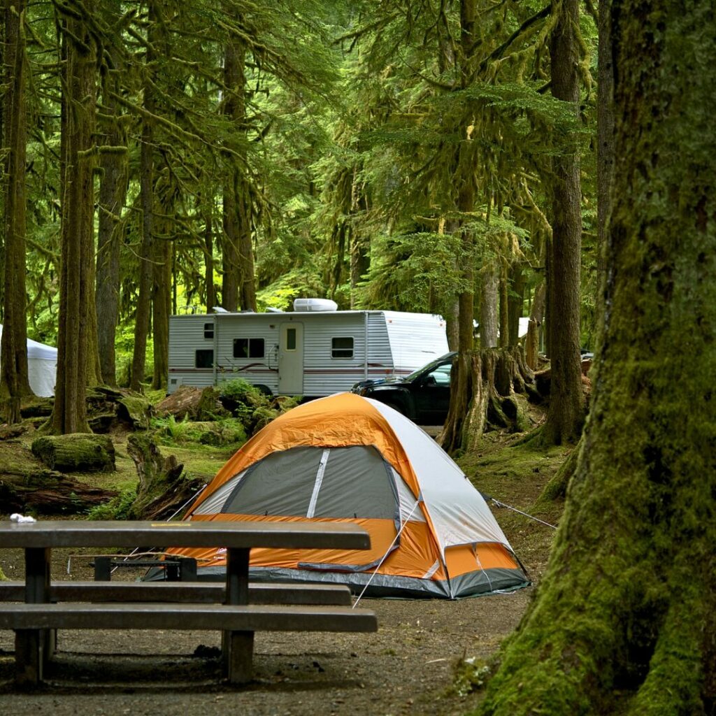 Camper and tent